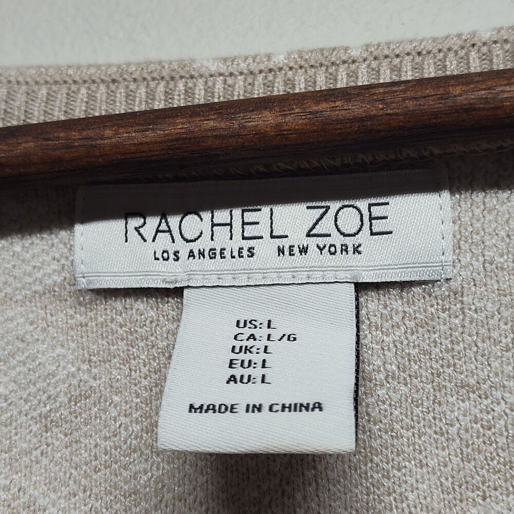 Rachel Zoe Sweater Women L Tan White Floral Retro Hippie Spring Casual Feminine - Picture 7 of 8